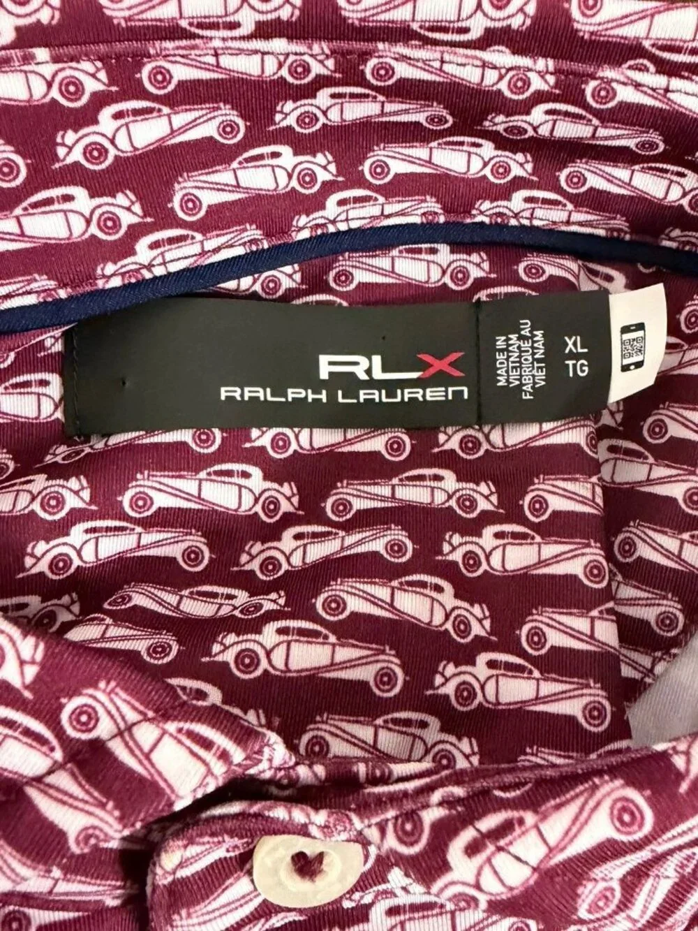 RLX Ralph Lauren Mens Red Burgundy Car Print Athletic Polo Golf Shirt Size XL
